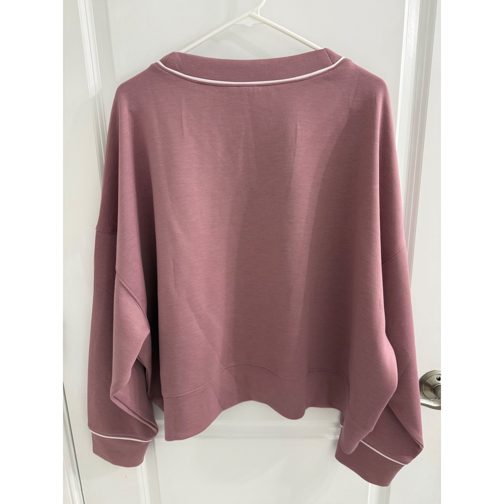 Express Womens XXL Dusty Rose Mauve V-Neck Sweatshirt White Piping Pullover NEW - Picture 3 of 4